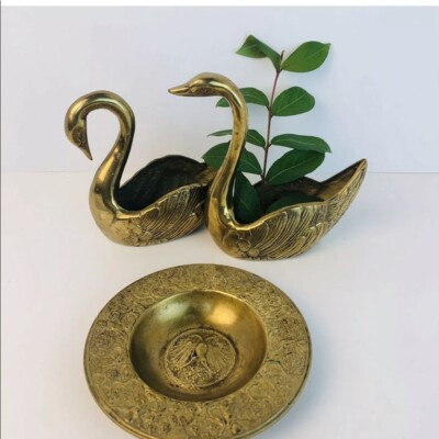 Mid century modern brass Vintage swans dish decor lot of 3 gift idea MCM  | eBay | eBay US