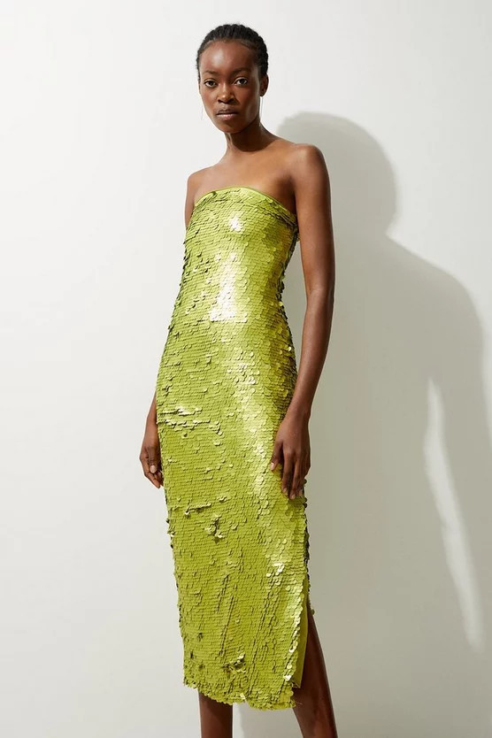 Sequin Bandeau Woven Midi Dress | Karen Millen US