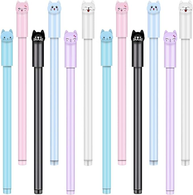 IBosins 12 Pieces Cute Cat Pen 0.5 mm Gel Kawaii Pens Black Ball Point Japanese Pens for Cat Scho... | Amazon (US)