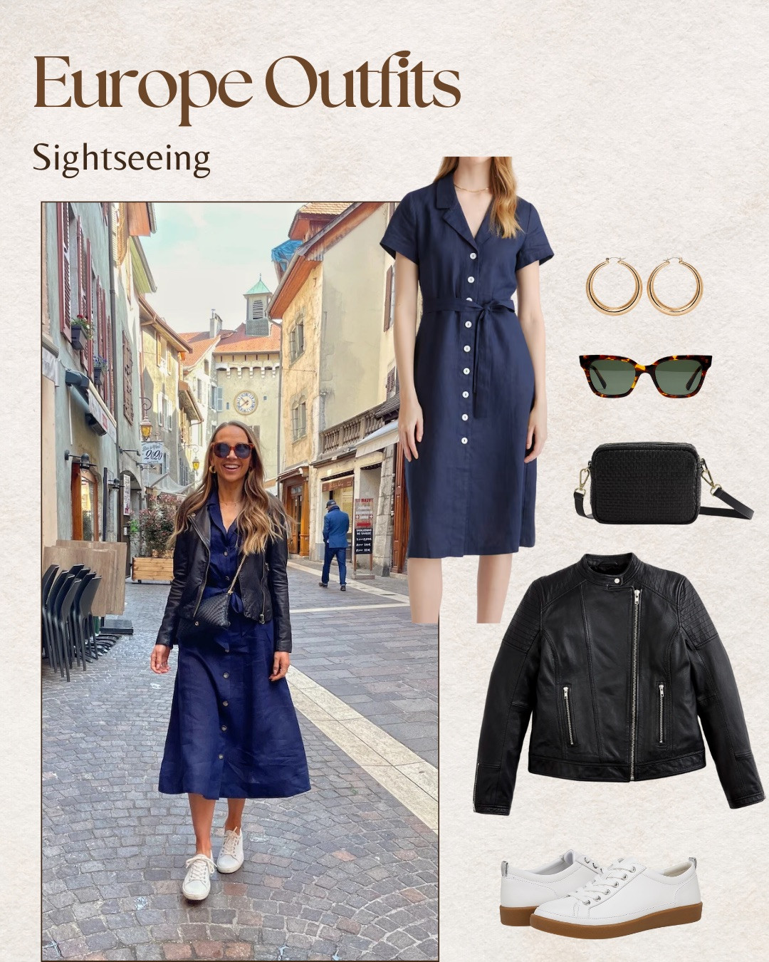 Sightseeing European spring style with @quince linen dress + leather jacket for long days of walking 

#LTKStyleTip #LTKTravel #LTKSeasonal