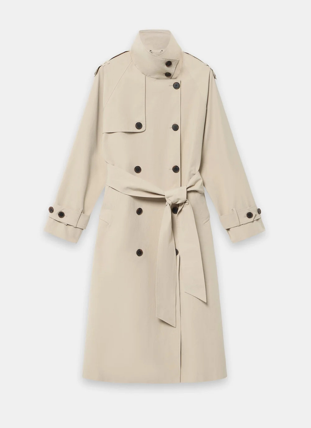 Neutral Cotton Funnel Neck Trench Coat | Mint Velvet