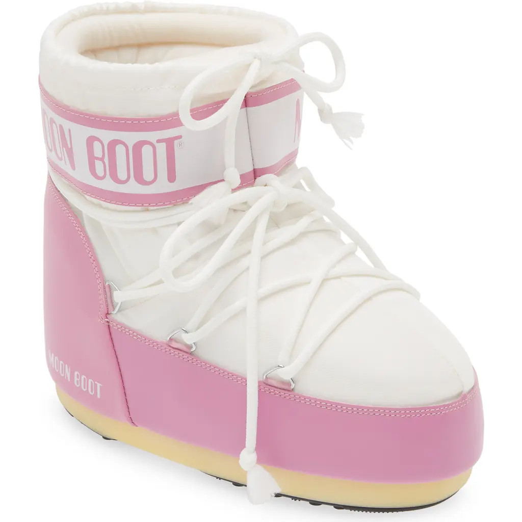 Moon Boot® Classic Low 2 Water Repellent Nylon Boot in Pink/White at Nordstrom, Size 42 | Nordstrom
