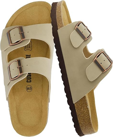 CUSHIONAIRE Lane Cork Footbed Sandals for Women – Comfortable Double Buckle Slip-On with Genuin... | Amazon (US)