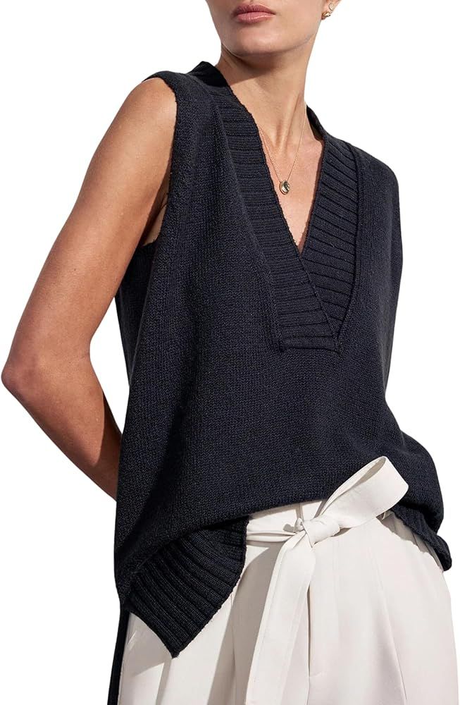 Daacee Women’s Sweater Vest Tops Loose Fit V Neck Knit Vest Trendy Ribbed Sleeveless Tank Tops | Amazon (US)