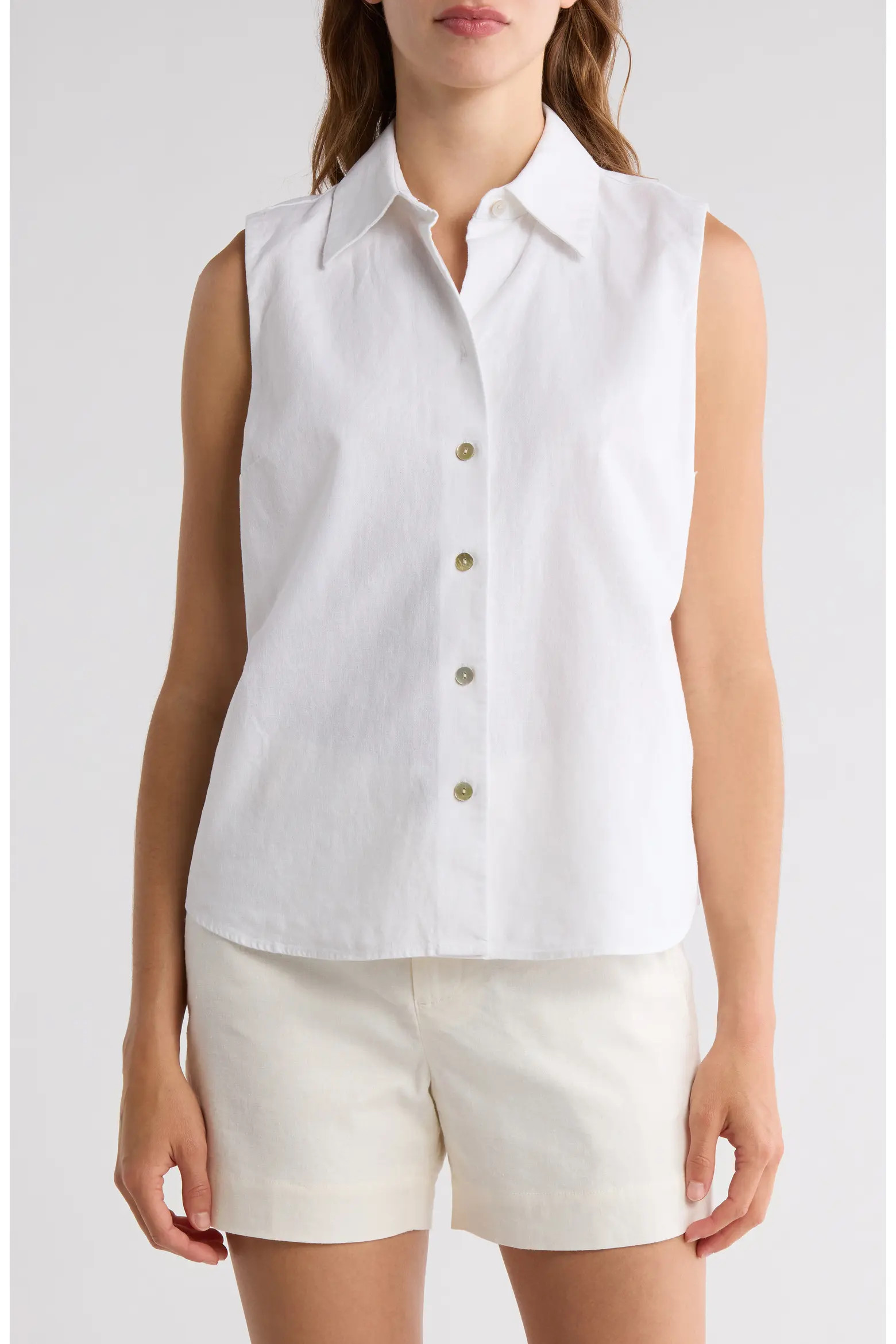Sleeveless Cotton Blend Button-Up Shirt (Women) | Nordstromrack | Nordstrom Rack