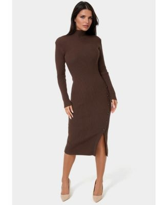 Bebe Long Sleeve Mockneck Sweater Midi Dress - Chocolate | Macy's