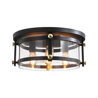 Raleigh 4 - Light 16.8 in. Black Drum Flush Mount With Glass Shade | The Home Depot
