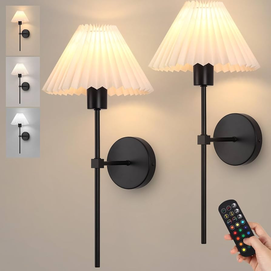 Rechargeable Battery Operated Wall Sconces Sets of 2, 15 Colors Wireless Wall Sconce, Black Wall ... | Amazon (US)