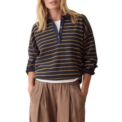 Marine Layer Mid Guage Cotton Rugby Polo Sweater in Twilight And Green Stripe at Nordstrom, Size X-Large | Nordstrom