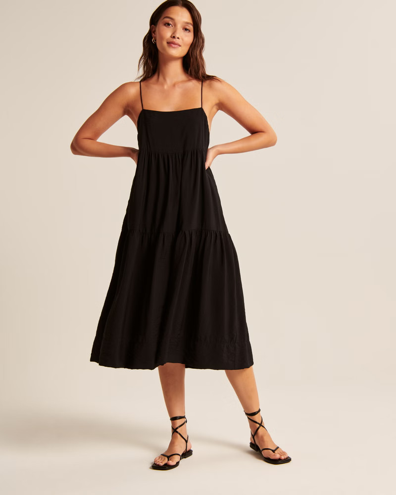 Women's Tiered Trapeze Midi Dress | Women's Dresses & Jumpsuits | Abercrombie.com | Abercrombie & Fitch (US)