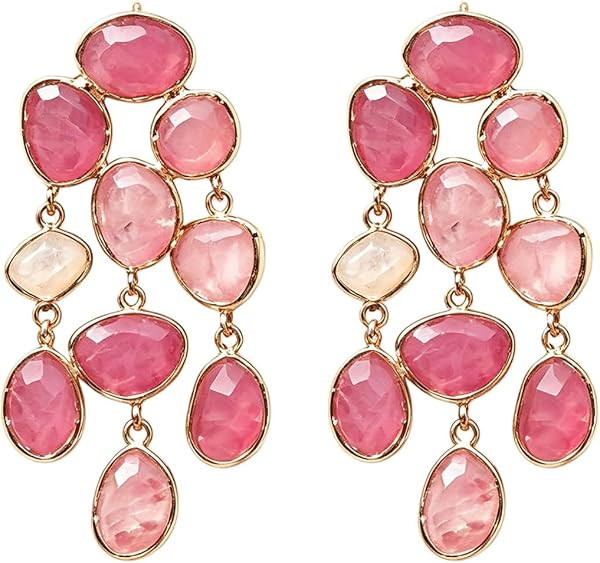 Long Pink Dangle Earrings for Women,Colorful Rhinestone Tassel Drop Jewelry | Amazon (US)