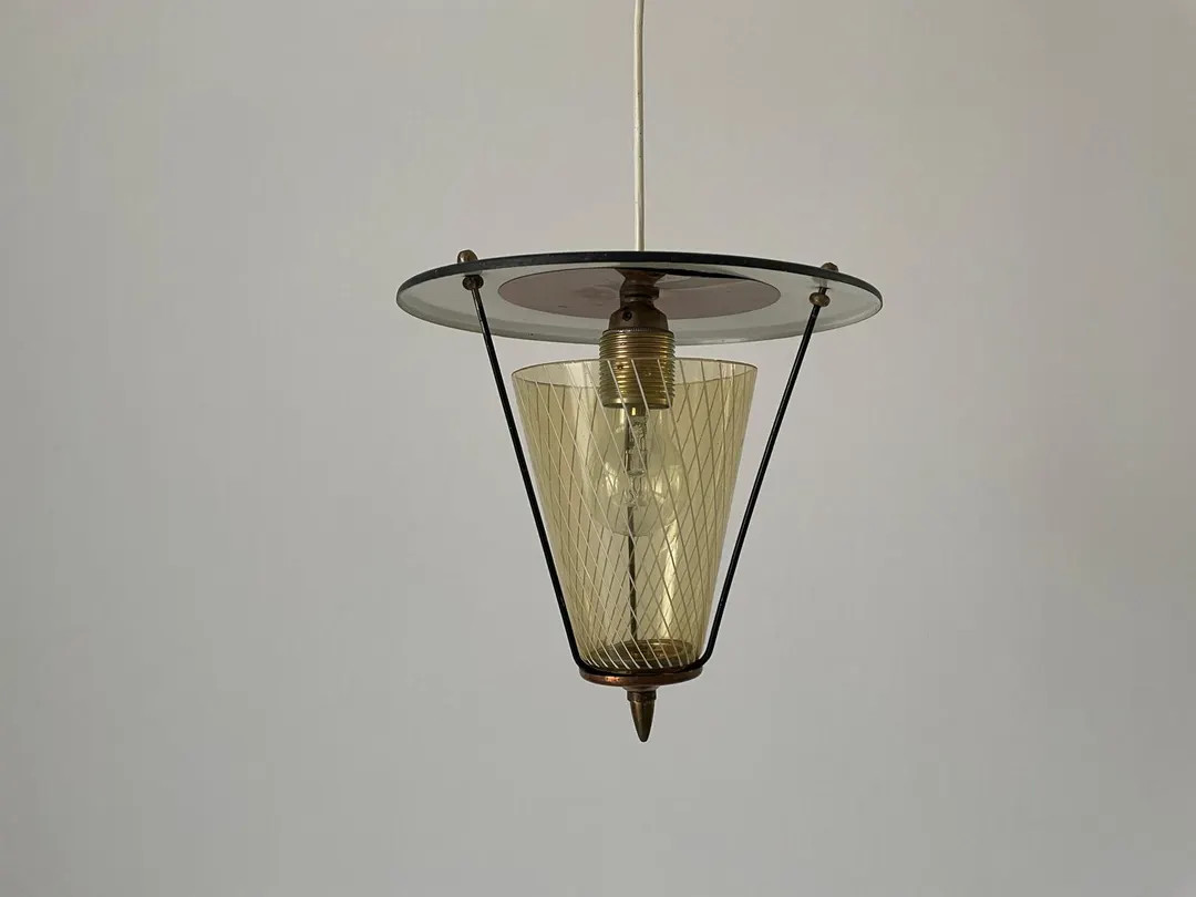 50s Lampion Small Drop Light - Stilnovo Era Ceiling Lamp - Black Metal Frame - Milk Glass Shade -... | Etsy (US)