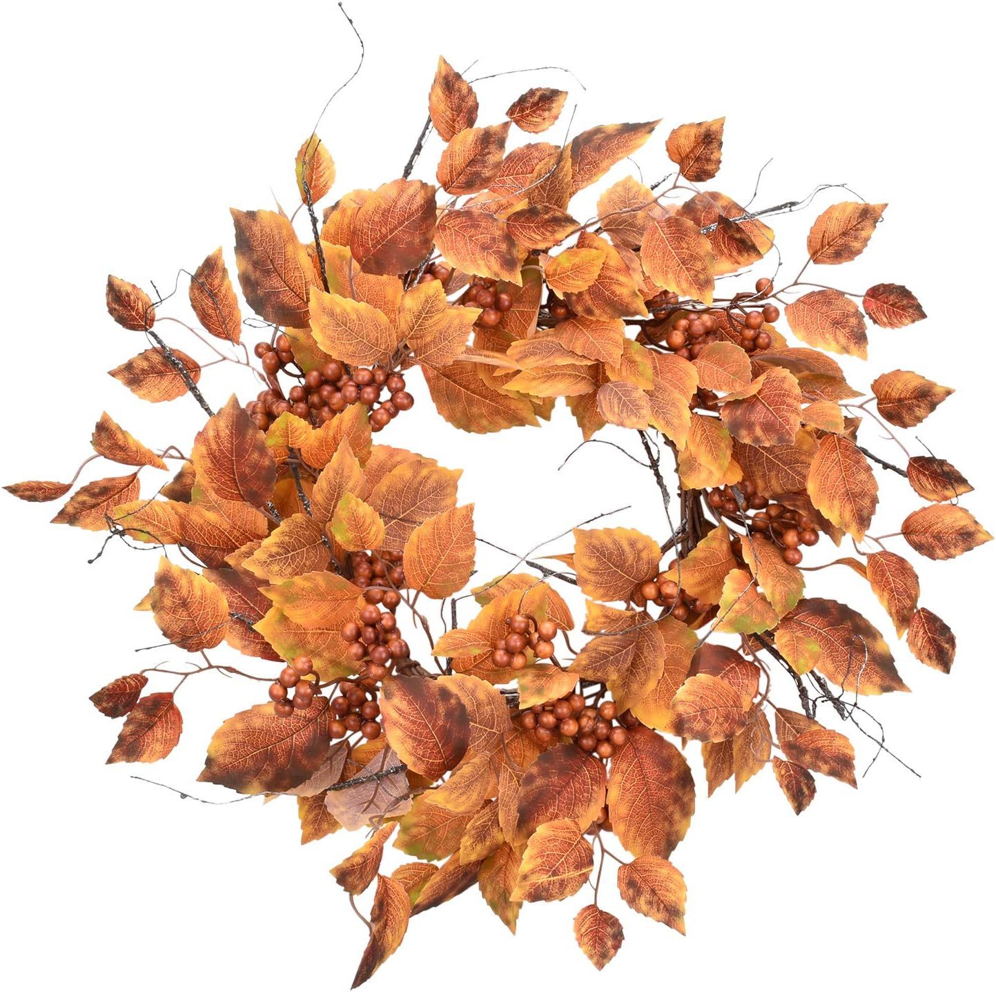Cloris Art Artificial Fall Wreath Boston Ivy/Berry - 22-24 Inch Yellow Rustic Wreaths for Thanksg... | Amazon (US)