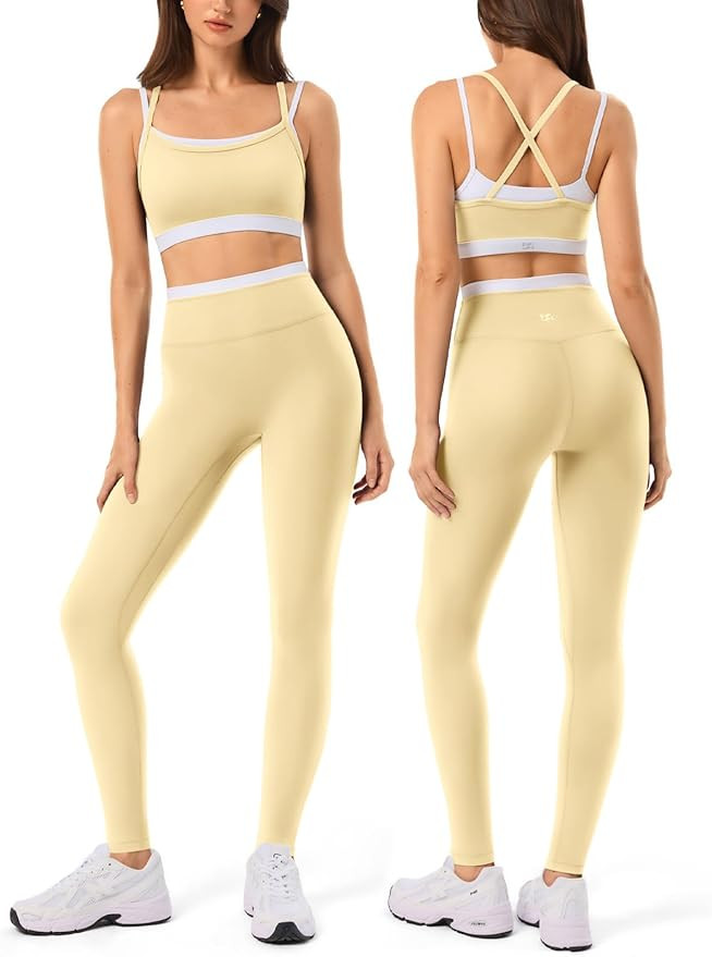 2 Pieces Workout Sets for Women,Seamless Yoga Leggings with Padded Sports Bras,Athletic Matching ... | Amazon (US)