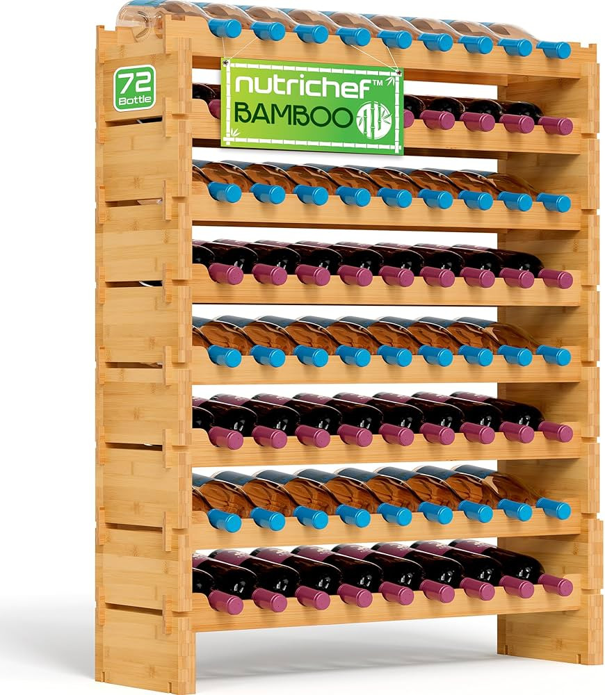 NutriChef Bamboo Stackable Wine Rack, 8-Tier 72 Bottle Capacity Wine Racks Free Standing Floor, N... | Amazon (US)