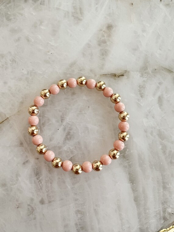 6mm 14k Gold Filled Beaded Bracelet With Orange/brown Gumball | Etsy | Etsy (US)