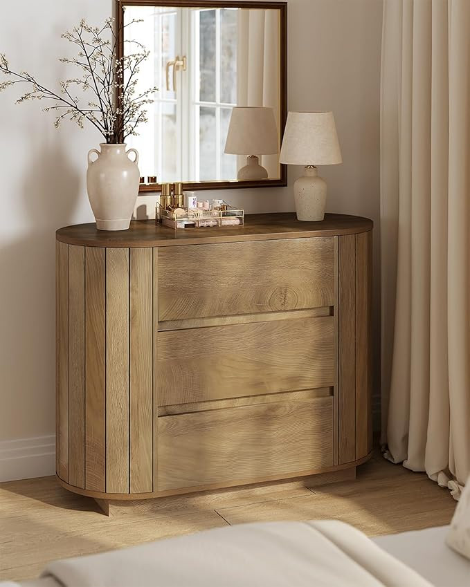 LITTLE TREE Large Nightstand, Oversized Night Stand with Drawers, Slatted Side Design Wood Nights... | Amazon (US)