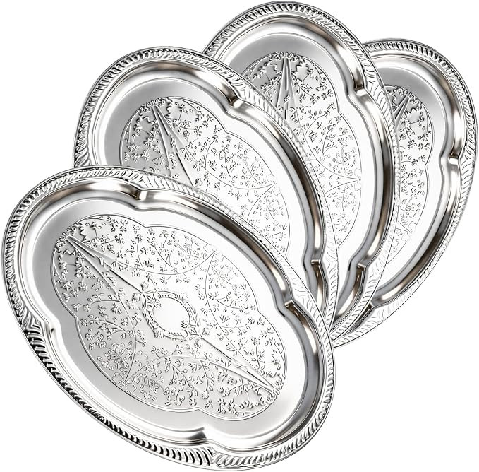 4-Pack Large Silver Serving Tray 20.3 x 15.2 Inch Mirror Platter Set for Party, Wedding, Birthday... | Amazon (US)