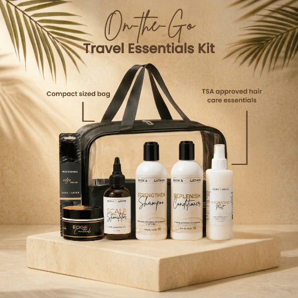 Travel Hair Kit | Travel Size Edge Control, Shampoo & Conditioner | Bask and Lather Co