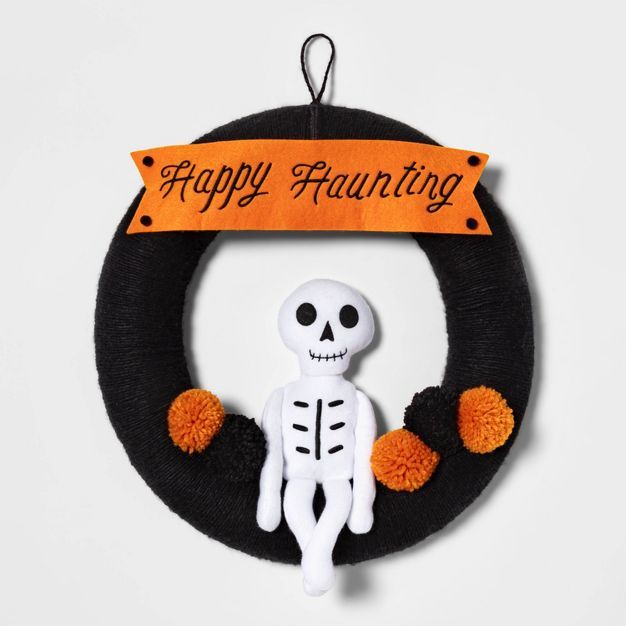 Falloween Skeleton Knit Woven &#34;Happy Haunting&#34; Halloween Wreath - Hyde &#38; EEK! Boutiqu... | Target