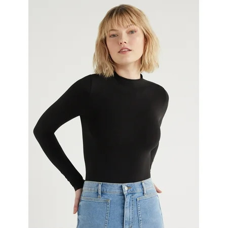 Scoop Women s Seamless Mock Neck Bodysuit with Long Sleeves Sizes XS-XXL | Walmart (US)