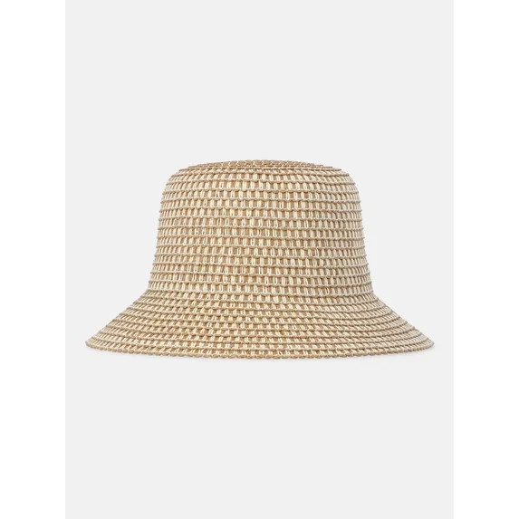 Time and Tru Women's Straw Bucket Hat, Dark Brown Combo | Walmart (US)