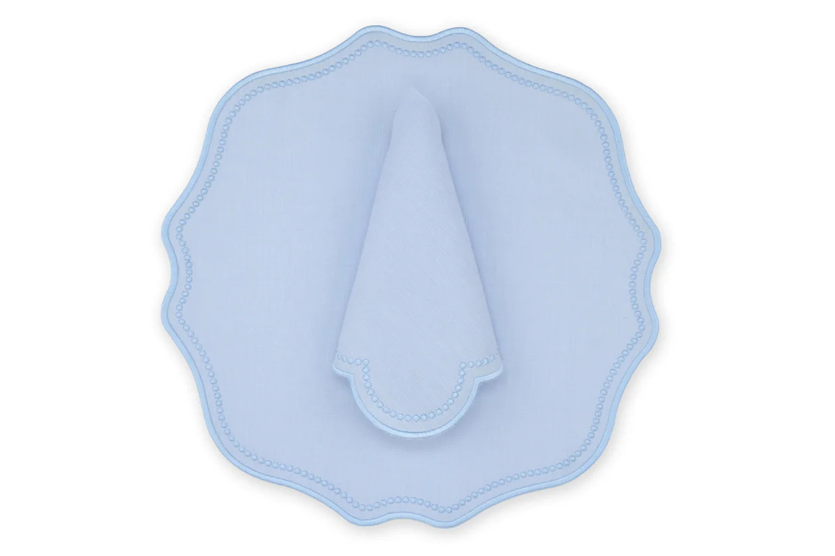 Blue Dotted Air Blue Linen Napkin and Placemat, Set of  2 | Over The Moon