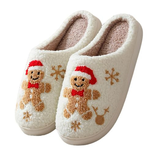 Gingerbread Man Slippers Christmas Santa Hat Snowman Slippers Plush Warm Comfy Men's Women's Holiday Home Shoes 39-40 | Amazon (US)