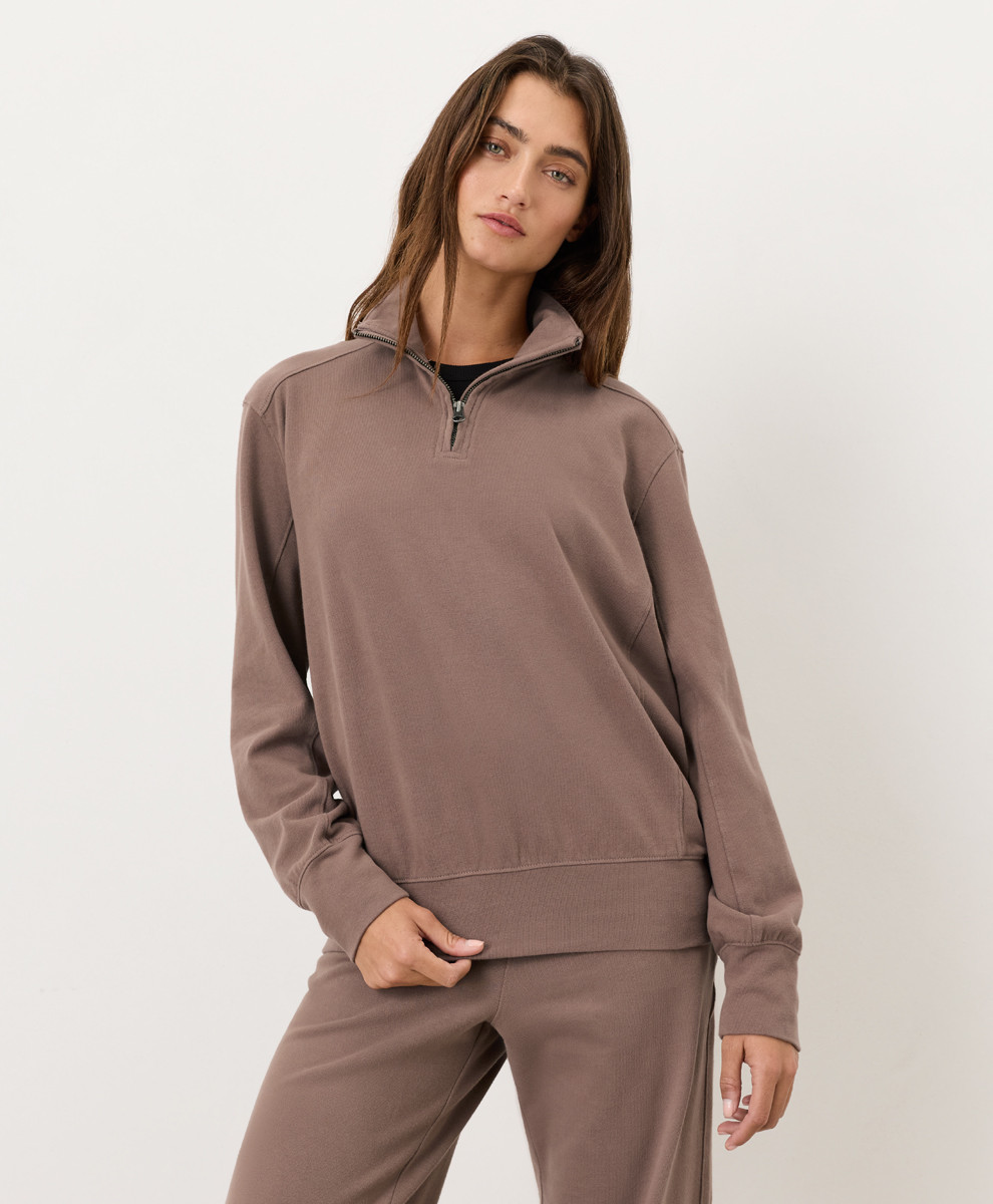 Women's Deep Taupe CloudKnit Quarter Zip M | Pact Apparel