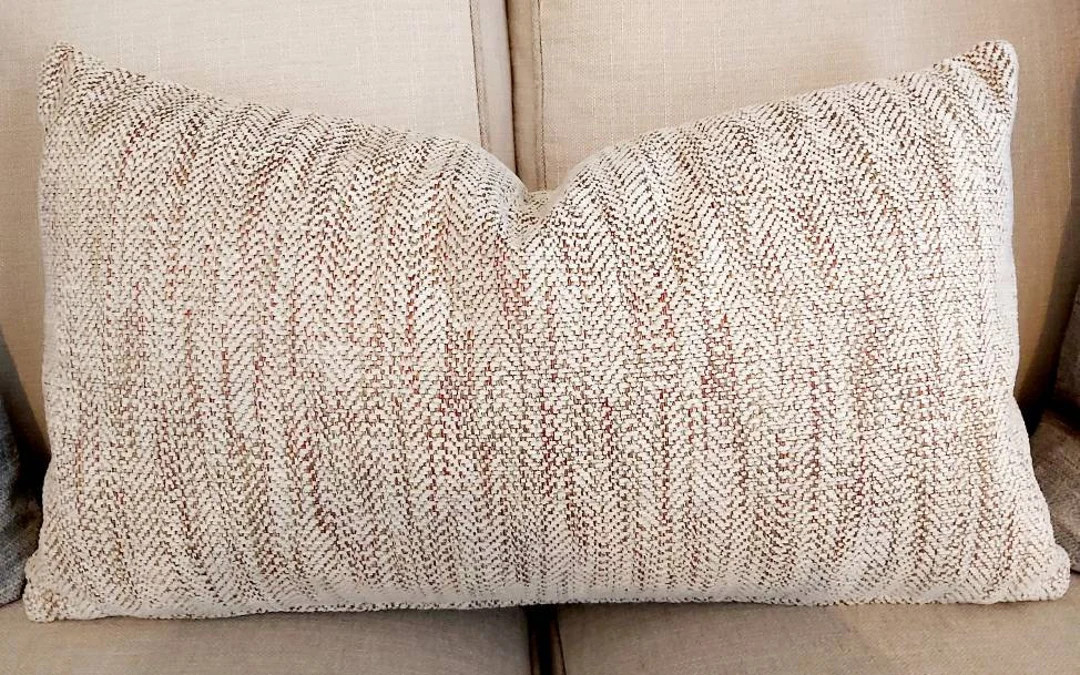 Beige Herringbone Lumbar Pillow Soft Chenille Lumbar Pillow Armchair Pillow Beige Rust Herringbon... | Etsy (US)