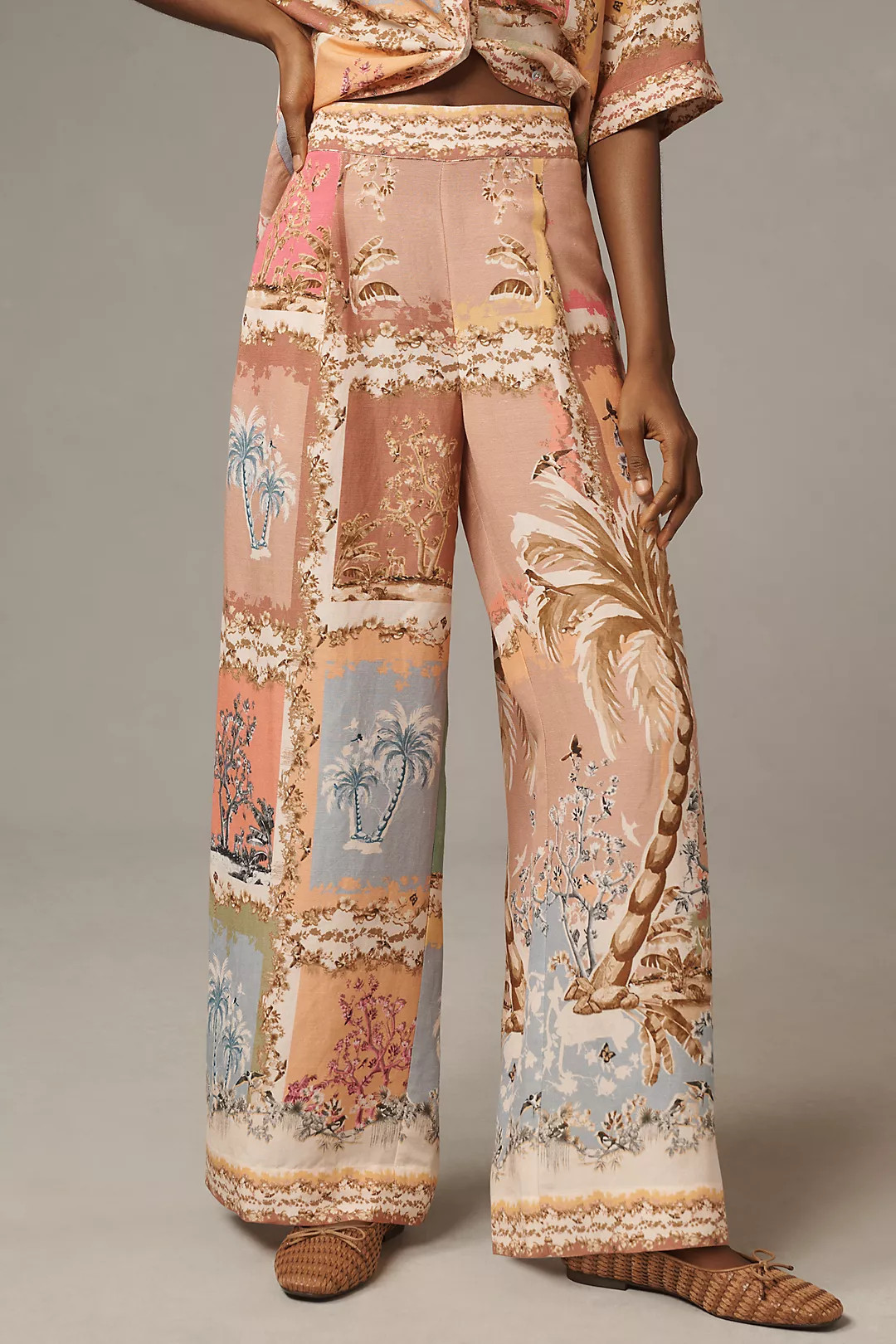Ranna Gill Palm Beach Printed Linen Wide-Leg Pants | Anthropologie (US)