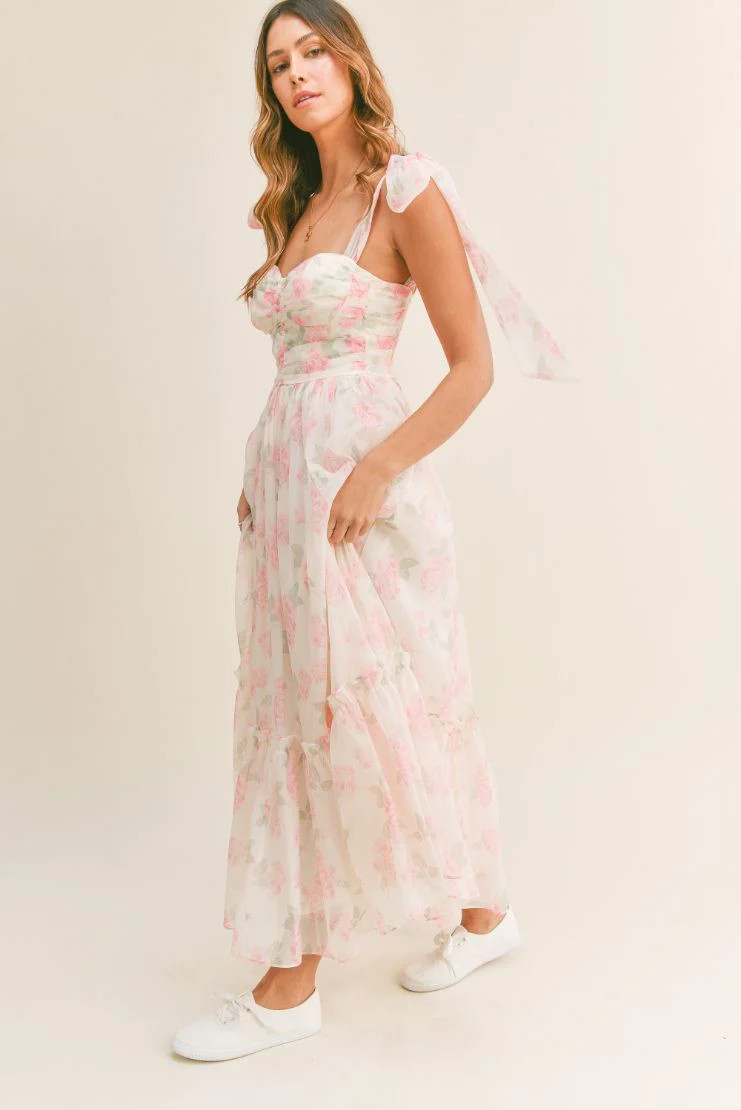 Abigail Pink Roses Midi Dress | Pippa & Pearl