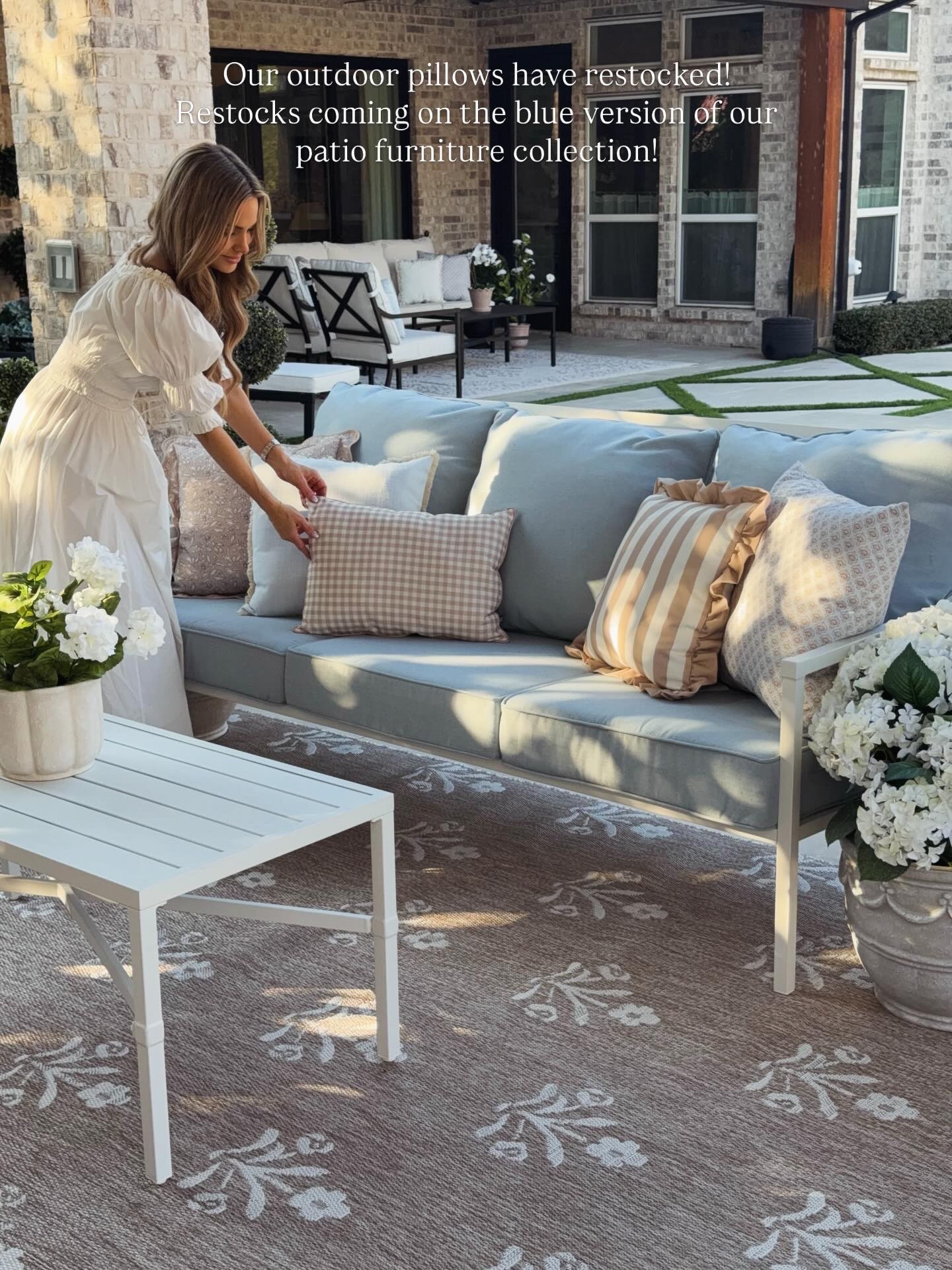 Our outdoor pillows are restocked and looking better than ever on our patio! Especially paired with our outdoor rug collection!  

 #LTKSeasonal #LTKHome