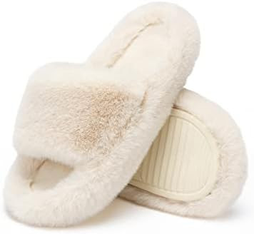 Chantomoo Women's Blue Memory Foam Faux Fur Lined Open Toe Slippers for Women - US 12 | Amazon (US)