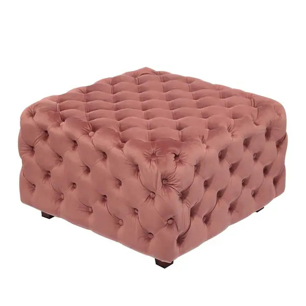 Adeco FT0275-RED Square Tufted Fabric, Bench Footstool with Wood Legs Ottomans & Storage Ottomans... | Bed Bath & Beyond