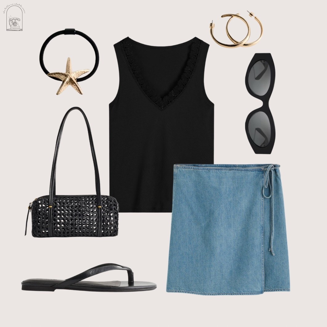 coastal cool with a city edge 🖤 denim wrap, woven bag, gold accents styled for summer days!

#LTKootd #LTKTravel #LTKSaleAlert