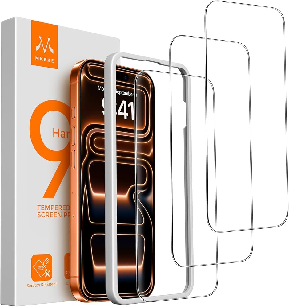 Mkeke Screen Protector for iPhone 17 Pro Max 6.9" 3 Pack 9H+ Tempered Glass | Amazon (US)