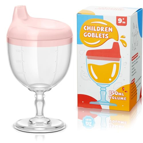 Irenare 1 Pcs Baby Wine Sippy Cup Plastic Goblet Cup No Spill Wine Glass Baby Sippy Goblet Glass Beverage Mug Milk Bottle with Lid for Kids (Pink) | Amazon (US)