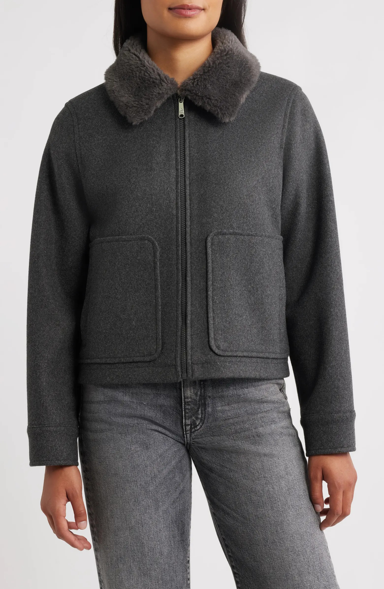 Faux Fur Collar Zip-Up Jacket | Nordstrom