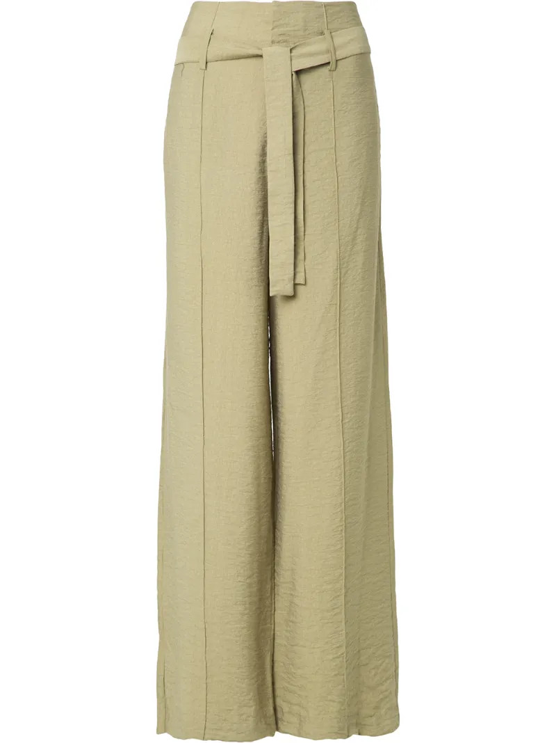 Uma Raquel Davidowicz - belted wide leg trousers - women - Polyamide/Viscose - 38, Nude/Neutrals | FarFetch Global