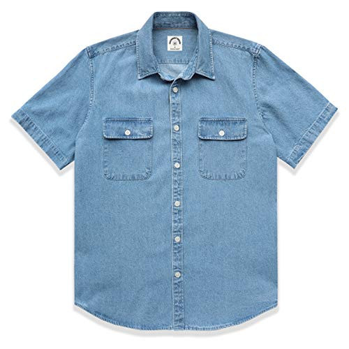 Dubinik®Mens Short Sleeve Button Down Shirts Denim Short Sleeve Shirt Men Two Pocket Western Soft Work Casual Denim Shirt | Amazon (US)