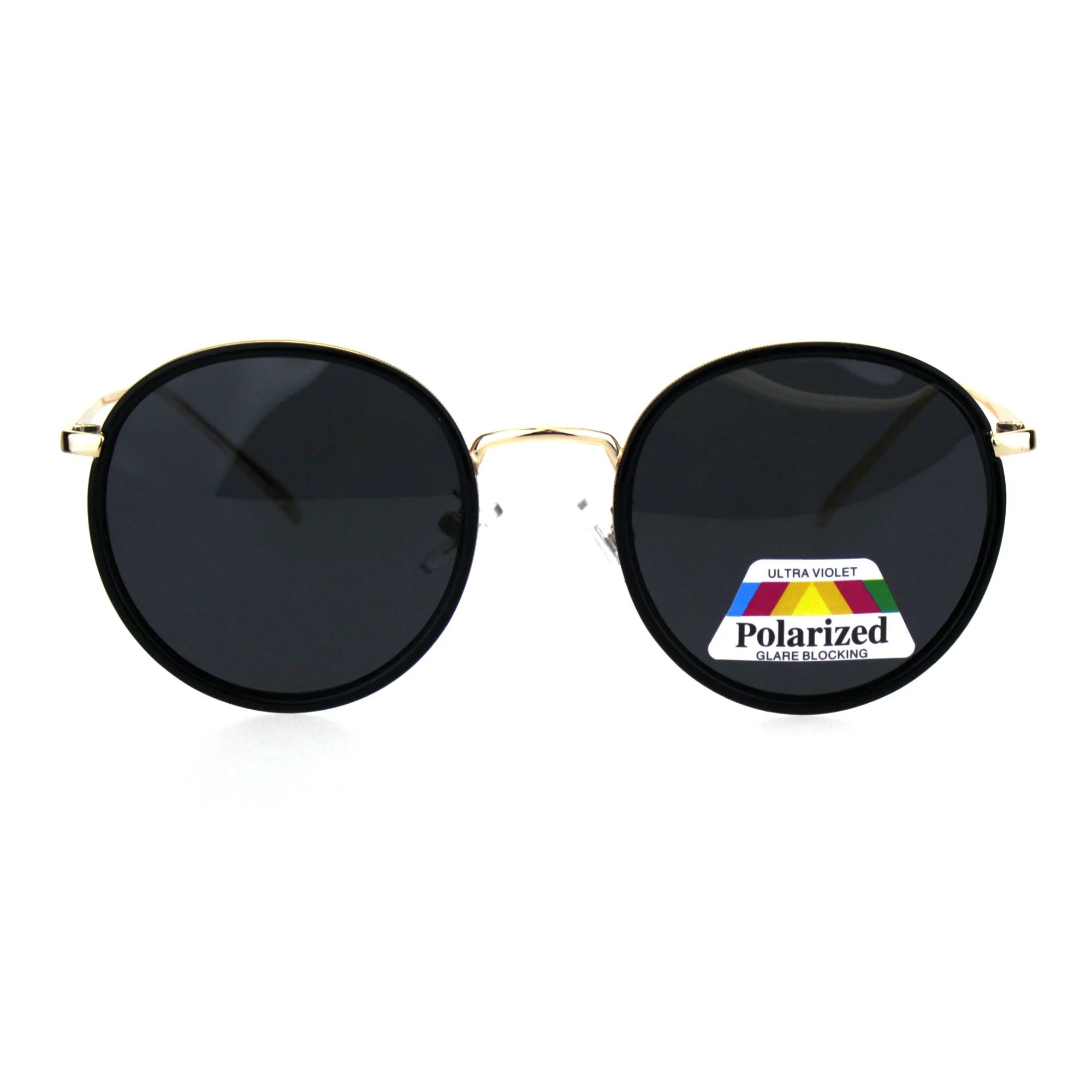 Polarized Round Womens Mod Elegant Double Rim Retro Sunglasses Black Gold Black | Walmart (US)