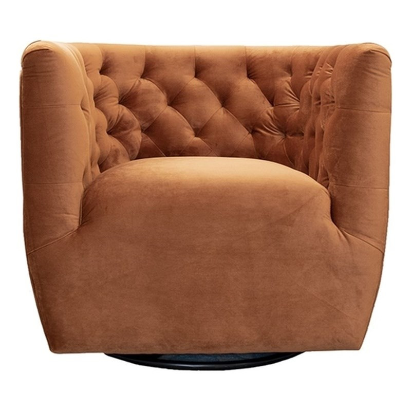 Rose Mid-Century Modern  Tufted Back Velvet Swivel Chair  in Orange | Homesquare