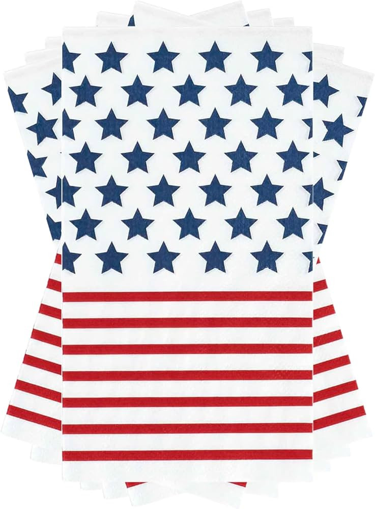 C.R. Gibson TW8-21994 Disposable Dinner Napkins and Guest Towels, 4.25'' x 8'', Red, White, and B... | Amazon (US)