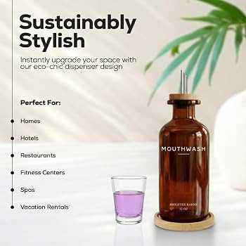 Amber Glass Mouthwash Dispenser for Bathroom by Brighter Barns - Refillable Mouthwash Container a... | Amazon (US)