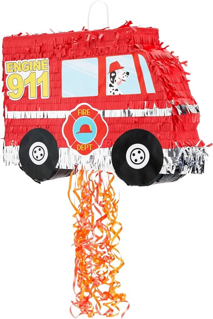 BLUE PANDA Pull String Fire Truck Pinata for Birthday Party Decorations, Firefighter Party Suppli... | Amazon (US)
