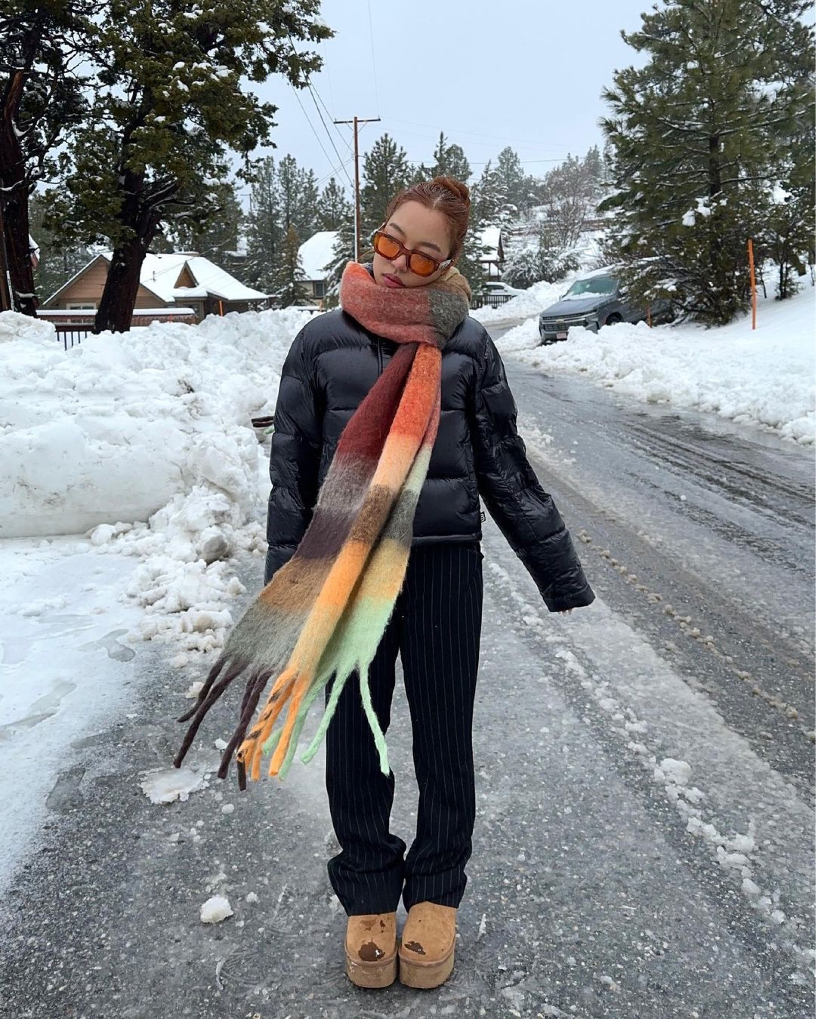 warm and cozy winter ootd ❄️ (OG scarf from oak and fort, puffer is aritzia super puff)