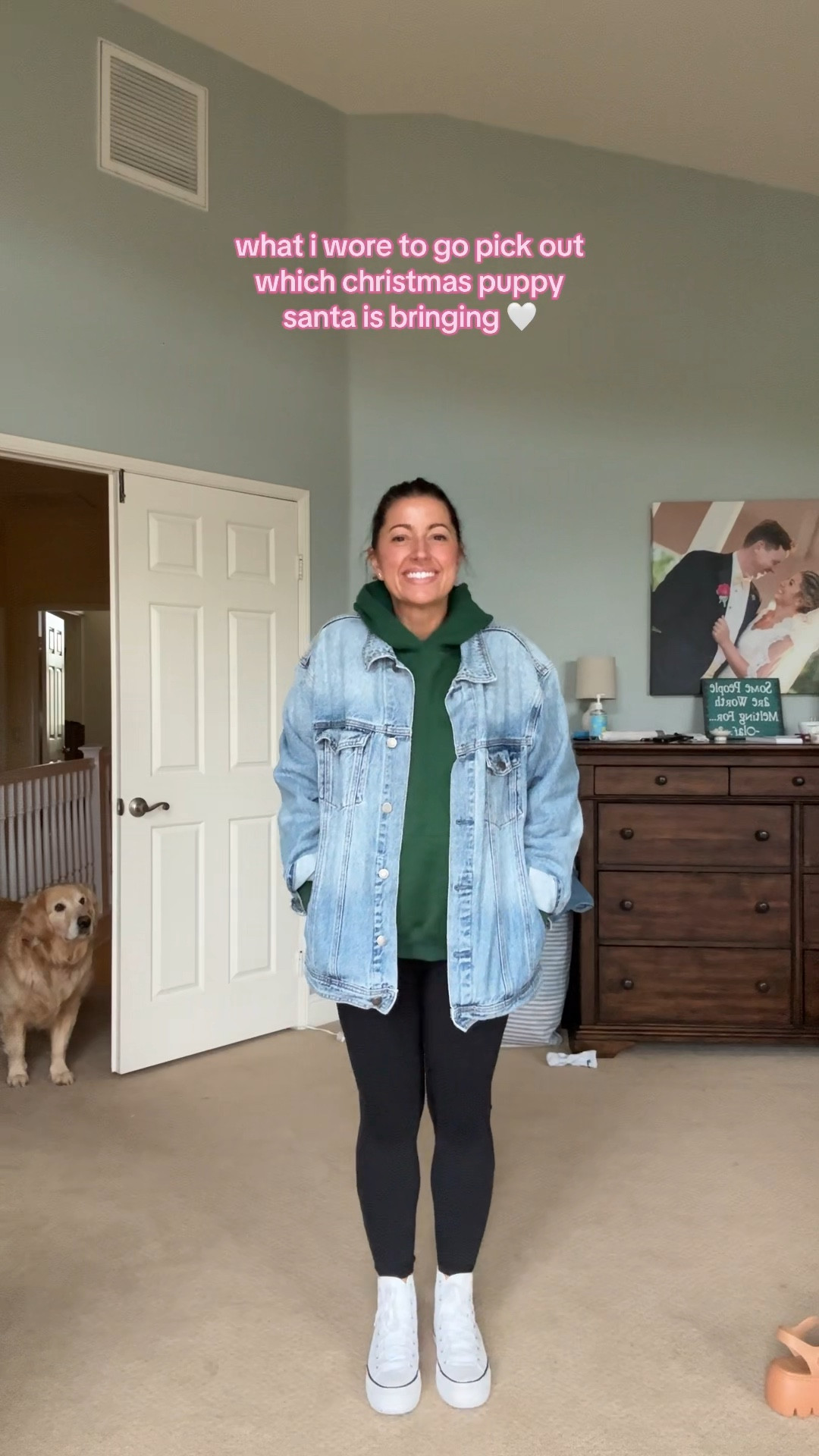 This is my official “school drop-off then immediately go live my best cozy life” outfit. Big green hoodie, oversized denim jacket, align leggings that have seen every era of my mom life, and my trusty platform Converse that make me feel cooler than I actually am.
It’s comfy, it’s chaotic, it’s very much giving suburban fall girl who still has to unload the dishwasher when she gets home.

Stats: 5’3”, 145 pounds
Wearing medium in hoodie and jacket, small in leggings, Converse true to size.

cozy mom outfit, fall mom style, school drop off outfit, oversized denim jacket, green hoodie outfit, align leggings look, comfy casual mom style, platform converse outfit, everyday mom fashion, simple fall outfit for moms

#LTKmomlife #LTKootd #LTKmorningroutine