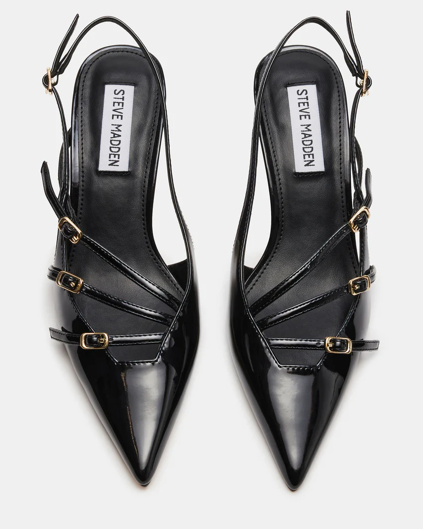 LIANA Black Patent Women's Slingback Pointed-Toe Low Heel | Steve Madden (US)