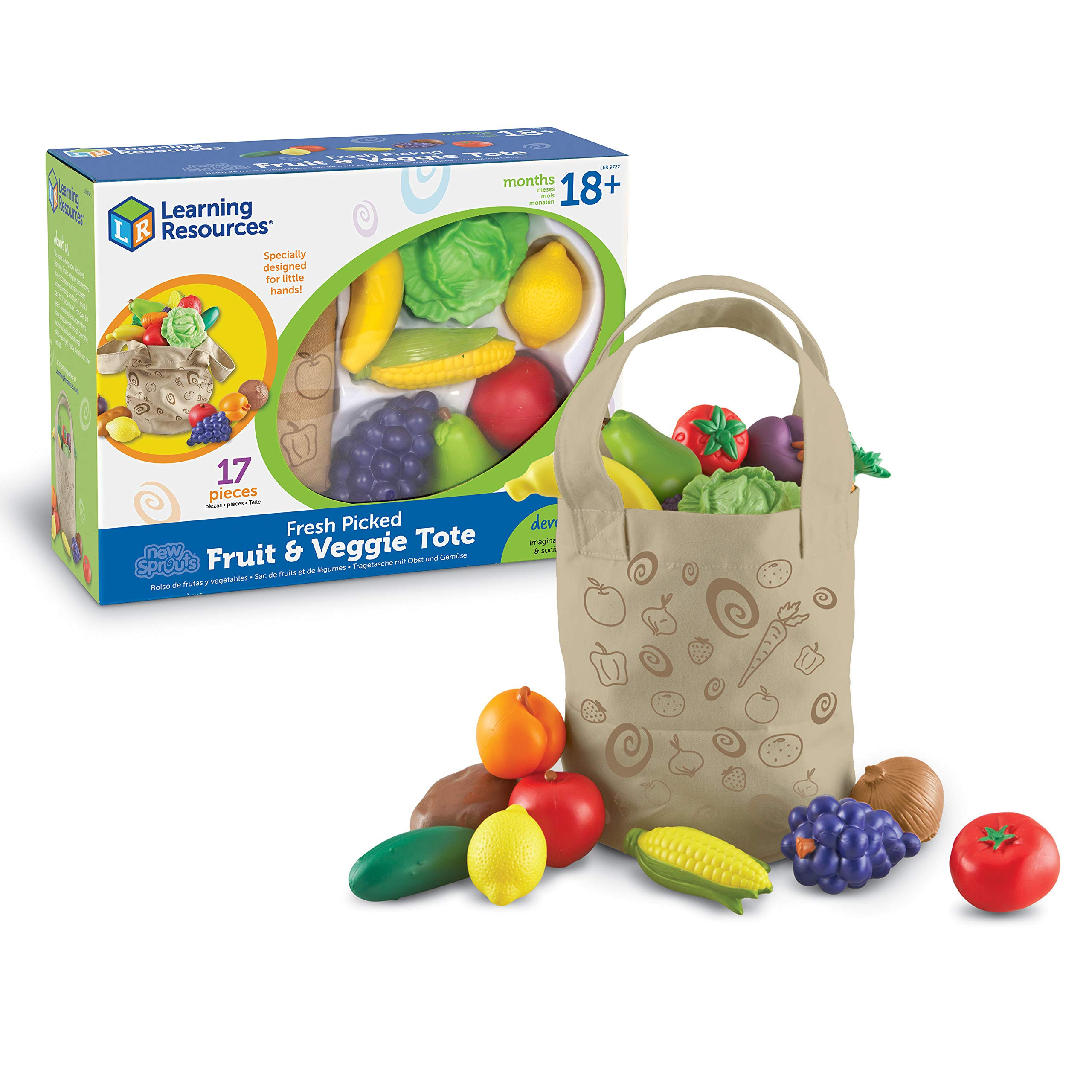 Learning Resources Fresh Picked Fruit And Veggie Tote, 17 Piece, Age 18 months+, Multicolor,8 L x... | Amazon (US)